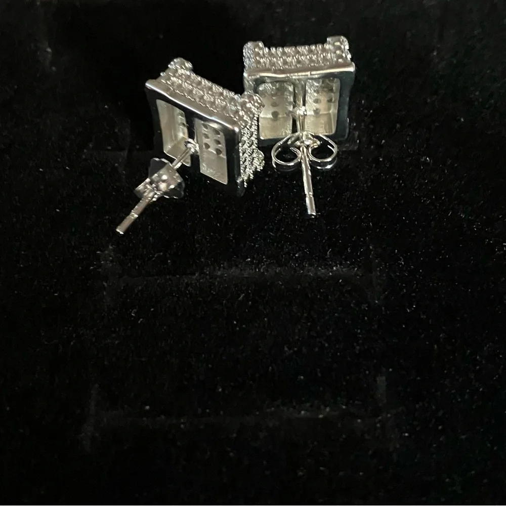 Men’s Earrings 925 Sterling Silver CZ - Picture 10 of 10
